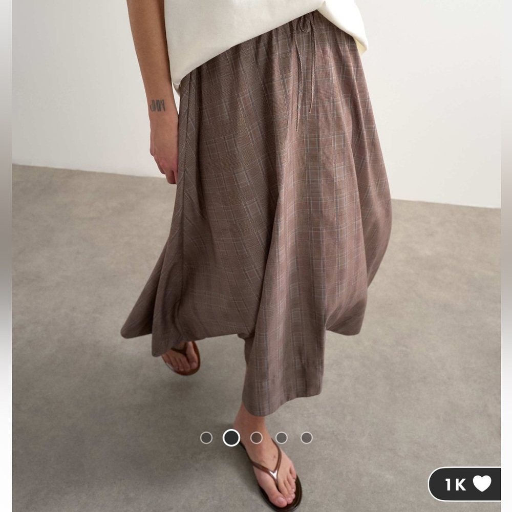 Topshop Brown Plaid A-Line Midi Skirt - Picture 3 of 6